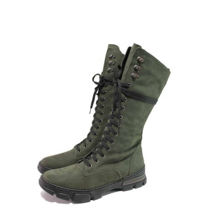 Зелени дамски ботуши, естествен набук - спортни обувки за есента и зимата N 100016669