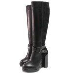 Черни дамски ботуши, естествен набук - официални обувки за есента и зимата N 100016670