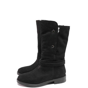 Черни дамски ботуши, естествен набук - всекидневни обувки за есента и зимата N 100016654