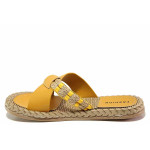 Жълти дамски чехли, еко-кожа - всекидневни обувки за пролетта и лятото N 100016673