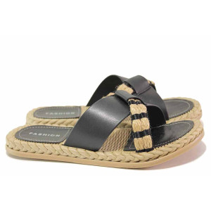 Черни дамски чехли, еко-кожа- ежедневни обувки за пролетта и лятото N 100016674