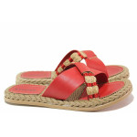 Червени дамски чехли, еко-кожа - всекидневни обувки за пролетта и лятото N 100016675