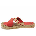 Червени дамски чехли, еко-кожа - всекидневни обувки за пролетта и лятото N 100016675
