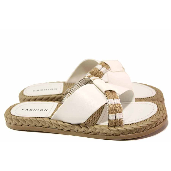 Бели дамски чехли, еко-кожа - ежедневни обувки за пролетта и лятото N 100016676