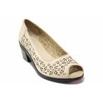 Бежови дамски обувки със среден ток, естествена кожа - всекидневни обувки за пролетта и лятото N 100016677
