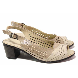 Бежови дамски сандали, естествена кожа - ежедневни обувки за пролетта и лятото N 100016678