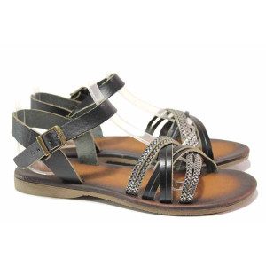 Черни дамски сандали, естествена кожа - ежедневни обувки за пролетта и лятото N 100016680