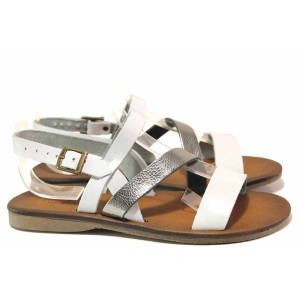 Бели дамски сандали, естествена кожа - ежедневни обувки за пролетта и лятото N 100016682