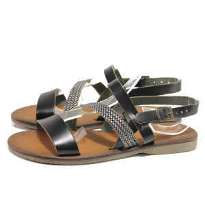 Черни дамски сандали, естествена кожа - всекидневни обувки за пролетта и лятото N 100016683