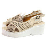 Бежови дамски сандали, естествена кожа - всекидневни обувки за пролетта и лятото N 100016685
