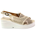 Бежови дамски сандали, естествена кожа - всекидневни обувки за пролетта и лятото N 100016685