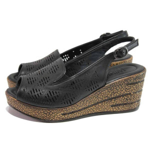 Черни дамски сандали, естествена кожа - ежедневни обувки за пролетта и лятото N 100016686