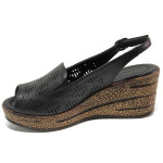 Черни дамски сандали, естествена кожа - ежедневни обувки за пролетта и лятото N 100016686