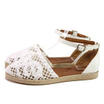 Бели дамски сандали, естествена кожа и текстилна материя - ежедневни обувки за пролетта и лятото N 100016689
