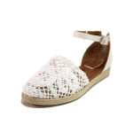 Бели дамски сандали, естествена кожа и текстилна материя - ежедневни обувки за пролетта и лятото N 100016689