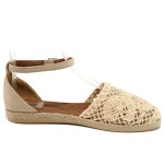 Бежови дамски сандали, естествена кожа и текстилна материя - всекидневни обувки за пролетта и лятото N 100016688