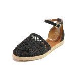 Черни дамски сандали, естествена кожа и текстилна материя - ежедневни обувки за пролетта и лятото N 100016687