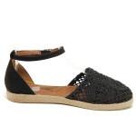 Черни дамски сандали, естествена кожа и текстилна материя - ежедневни обувки за пролетта и лятото N 100016687