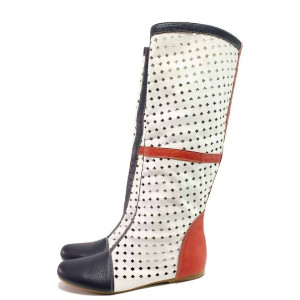 Бели летни дамски ботуши, естествена кожа перфорирана - всекидневни обувки за пролетта и лятото N 100016704