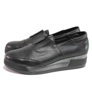 Черни дамски обувки с платформа, естествена кожа - ежедневни обувки за пролетта и лятото N 100016705