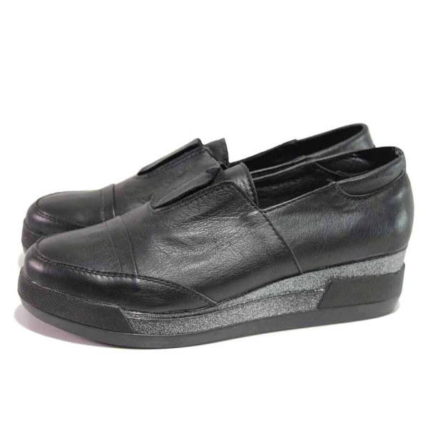 Черни дамски обувки с платформа, естествена кожа - ежедневни обувки за пролетта и лятото N 100016705