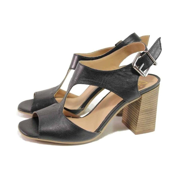 Черни дамски сандали, естествена кожа - всекидневни обувки за пролетта и лятото N 100016706