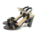 Черни анатомични дамски сандали, естествена кожа - официални обувки за пролетта и лятото N 100016707