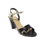 Черни анатомични дамски сандали, естествена кожа - официални обувки за пролетта и лятото N 100016707