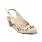 Светлобежови дамски обувки с висок ток, естествена кожа перфорирана - ежедневни обувки за пролетта и лятото N 100016708