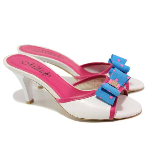 Бели дамски чехли, естествена кожа - всекидневни обувки за пролетта и лятото N 100016709