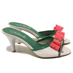 Бели дамски чехли, естествена кожа - ежедневни обувки за пролетта и лятото N 100016710