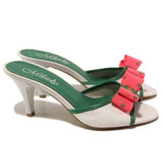Бели дамски чехли, естествена кожа - ежедневни обувки за пролетта и лятото N 100016710