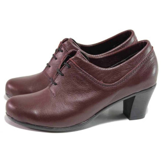 Винени анатомични дамски обувки със среден ток, естествена кожа - всекидневни обувки за пролетта и лятото N 100016713