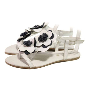 Бели дамски сандали, естествена кожа - всекидневни обувки за пролетта и лятото N 100016711