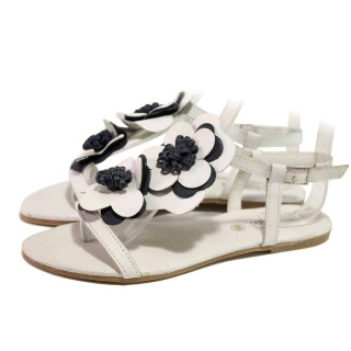Бели дамски сандали, естествена кожа - всекидневни обувки за пролетта и лятото N 100016711