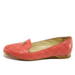 Коралови дамски обувки с равна подметка, естествена кожа - всекидневни обувки за пролетта и лятото N 100016722