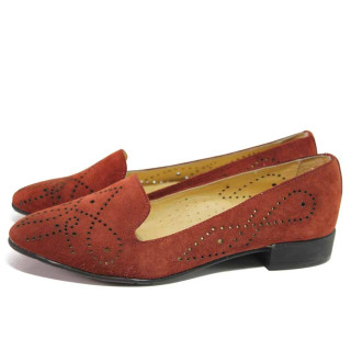 Винени дамски обувки с равна подметка, естествен велур - всекидневни обувки за пролетта и лятото N 100016724