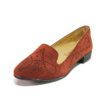 Винени дамски обувки с равна подметка, естествен велур - всекидневни обувки за пролетта и лятото N 100016724