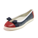Тъмносини дамски обувки с равна подметка, естествена кожа - всекидневни обувки за пролетта и лятото N 100016721