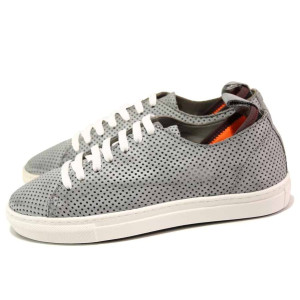 Сиви дамски обувки с равна подметка, естествена кожа - ежедневни обувки за пролетта и лятото N 100016730