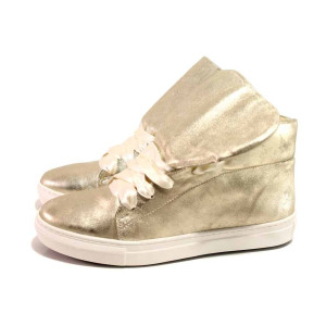 Жълти дамски кецове, естествена кожа - спортни обувки за пролетта и лятото N 100016729