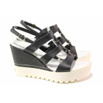 Черни дамски сандали, естествена кожа - ежедневни обувки за пролетта и лятото N 100016735
