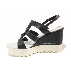 Черни дамски сандали, естествена кожа - ежедневни обувки за пролетта и лятото N 100016735