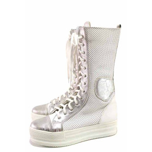 Бели летни дамски боти, естествена кожа - ежедневни обувки за пролетта и лятото N 100016739