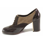 Кафяви дамски обувки с висок ток, естествен велур с лачена кожа - ежедневни обувки за пролетта и лятото N 100016736