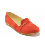 Червени дамски обувки с равна подметка, естествен велур - всекидневни обувки за пролетта и лятото N 100016731