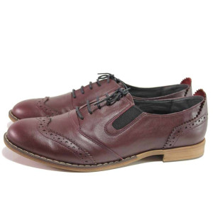 Винени дамски обувки с равна подметка, естествена кожа - всекидневни обувки за пролетта и лятото N 100016732