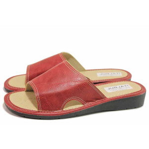 Червени дамски чехли, здрава еко-кожа - ежедневни обувки за пролетта и лятото N 100016744