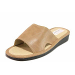 Бежови дамски чехли, здрава еко-кожа - всекидневни обувки за пролетта и лятото N 100016745
