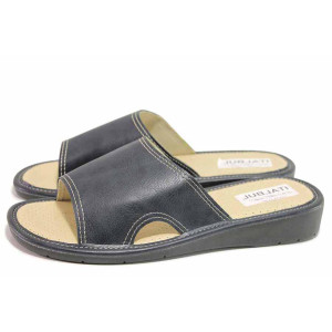 Тъмносини дамски чехли, здрава еко-кожа - ежедневни обувки за пролетта и лятото N 100016746